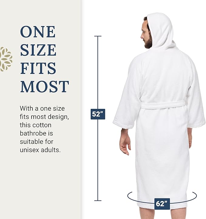 Velour Kimono Robes with Hood Unisex 100% Cotton Spa Bathrobe for Men & Women (1pk)