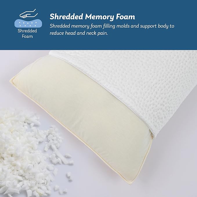 2 MLILY Cooling Pillows for Sleeping Queen Size, Harmony Premium Shredded Memory Foam Pillows with Ice Silk Cover- Washable and Removable, Bed Pillows for Back, Stomach or Side Sleepers, 29"x17"