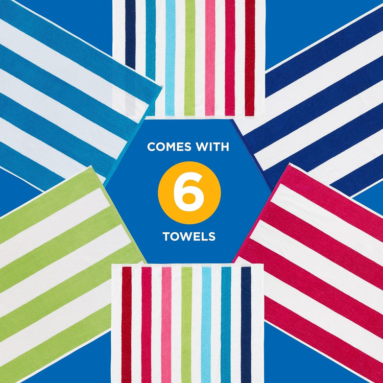 Beach and Pool Terry Towels assorted set of 6 100% Cotton