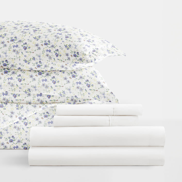 Blossoms Light Blue with White Sheets