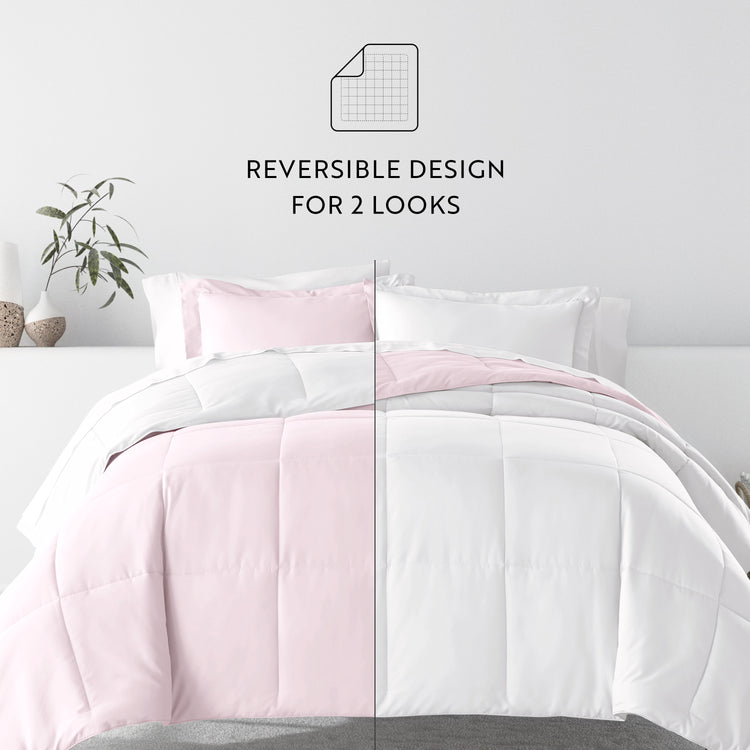 Blush/White Reversible Comforter with Ditsy Floral Mauve Pattern Sheets