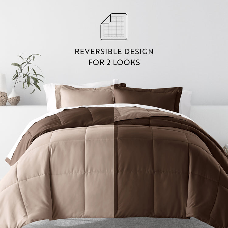 Chocolate/Taupe Reversible Comforter with Thatch Ray Pattern Sheets