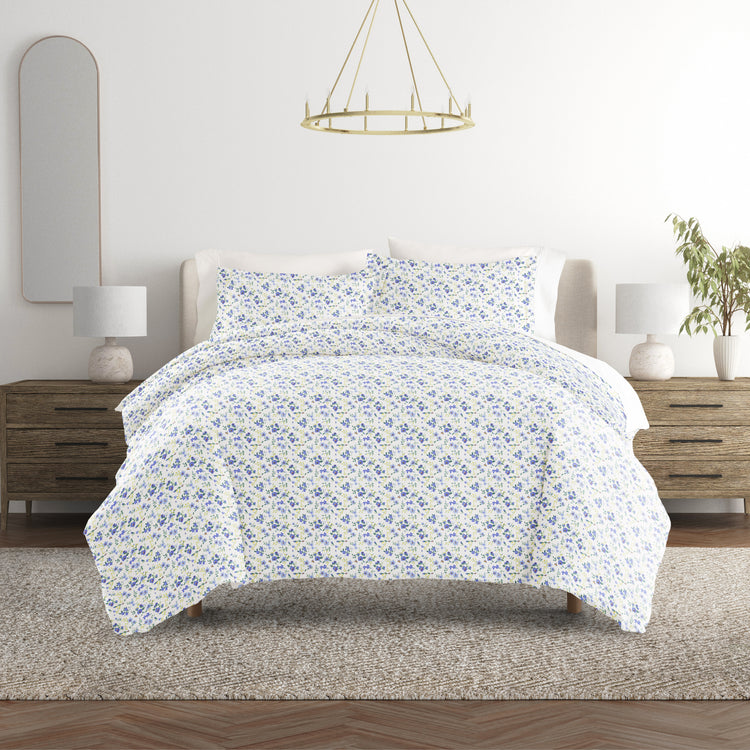 Blossoms Light Blue with White Sheets