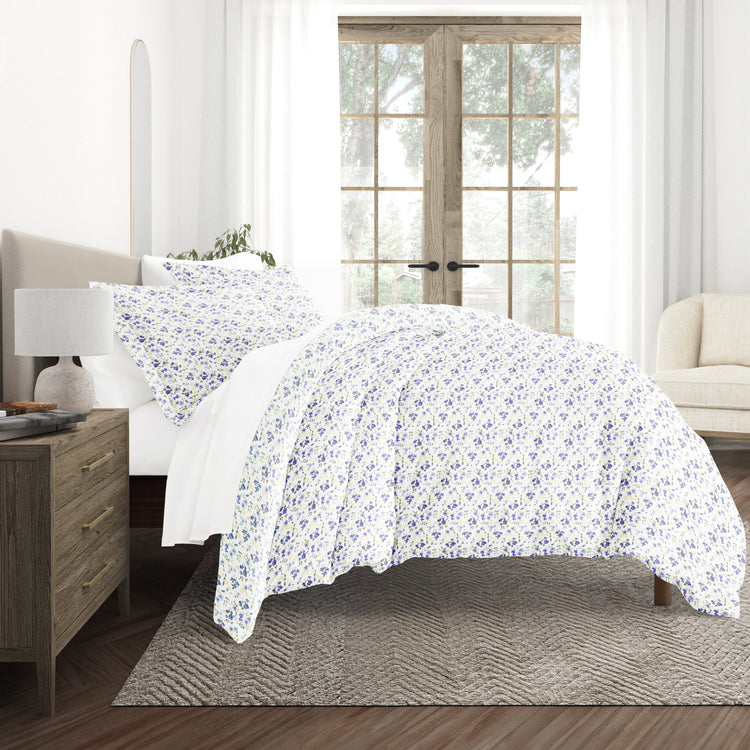 Blossoms Light Blue with White Sheets