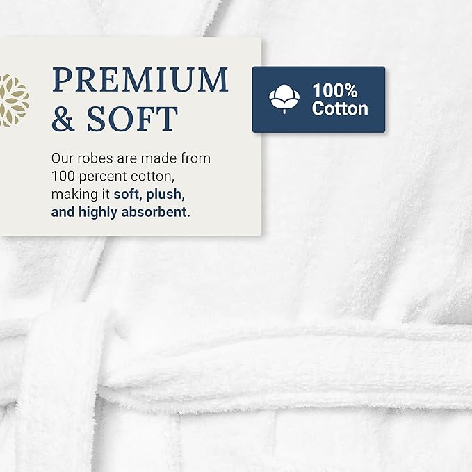 Velour Kimono Robes with Hood Unisex 100% Cotton Spa Bathrobe for Men & Women (1pk)