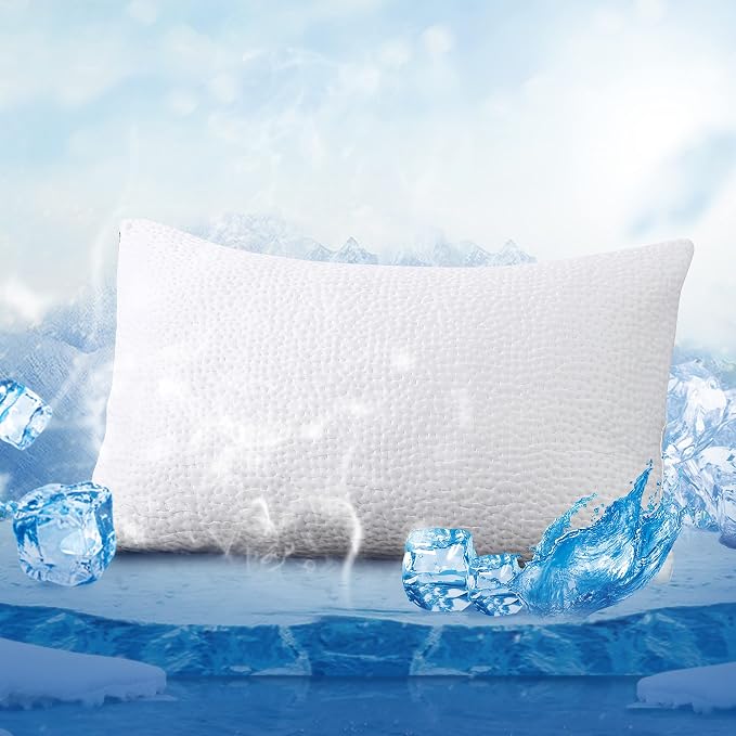2 MLILY Cooling Pillows for Sleeping Queen Size, Harmony Premium Shredded Memory Foam Pillows with Ice Silk Cover- Washable and Removable, Bed Pillows for Back, Stomach or Side Sleepers, 29"x17"