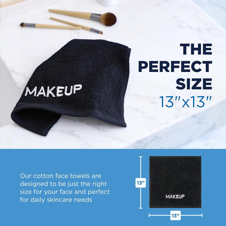 Makeup Remover Face Washcloth - Absorbent Towel for Drying Your Face - Soft & Machine - Cotton Towel for Daily Skincare - 13" x 13" - 12 Pack