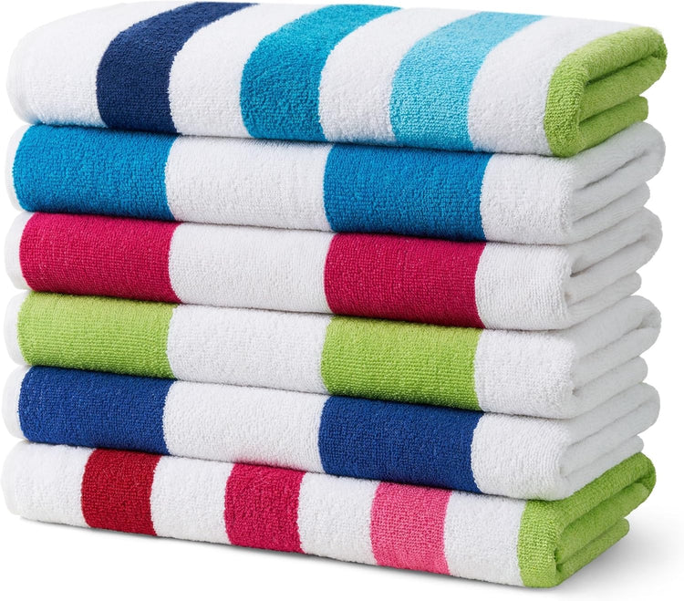 Beach and Pool Terry Towels assorted set of 6 100% Cotton