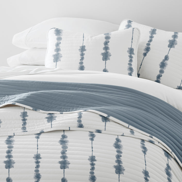 Shibori Quilt Set with Shams Reversible  Duskblue