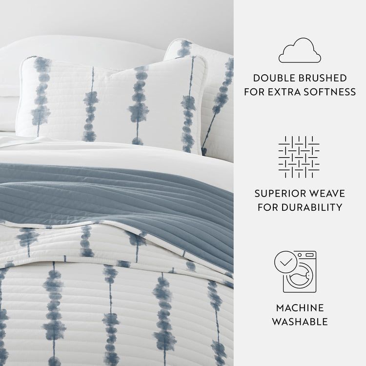 Shibori Quilt Set with Shams Reversible  Duskblue