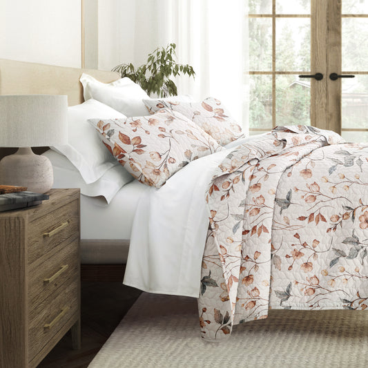 Russet Floral Quilt Set with Shams Reversible Natural