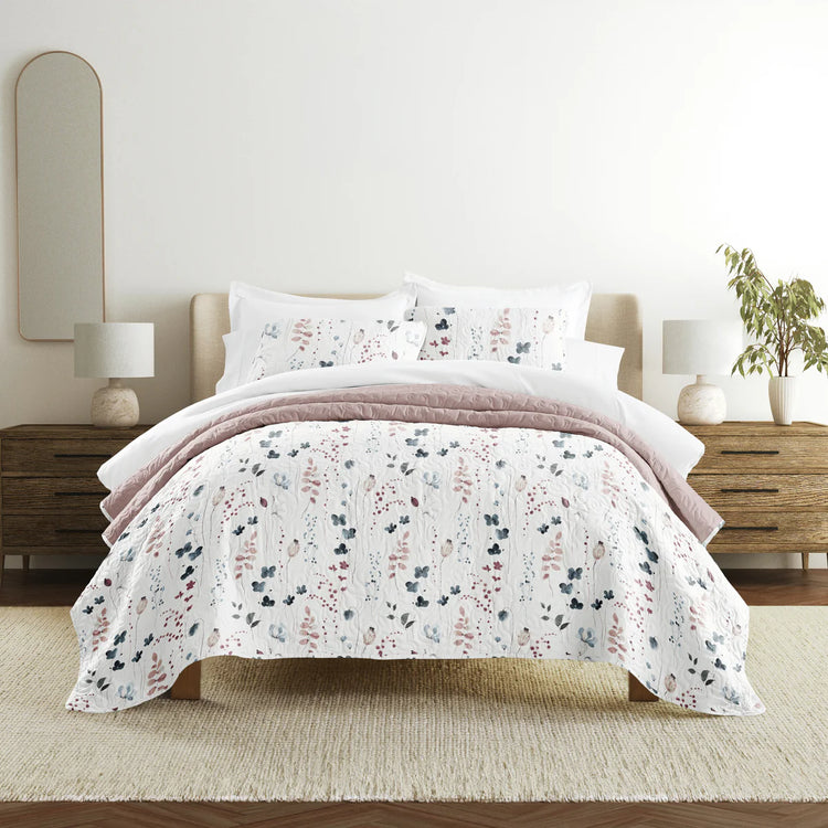 Pattern Quilt Coverlet Set Mauve - With Solid Sheet Set White
