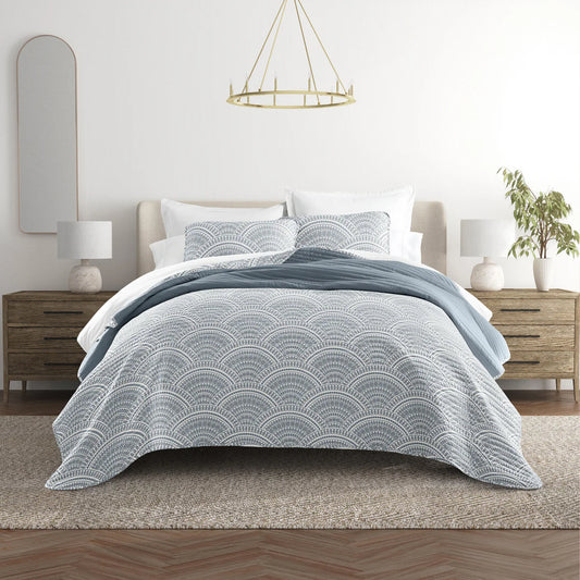 Pattern Quilt Coverlet Set Dusk Blue - With Solid Sheet Set Light Blue