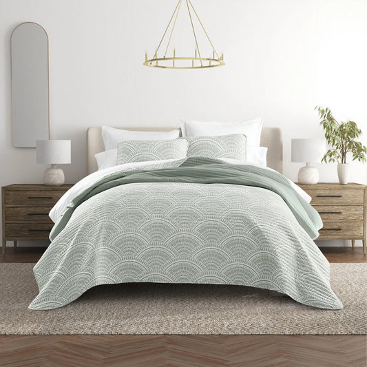 Pattern Quilt Coverlet Set Eucalyptus - With Solid Sheet Set White