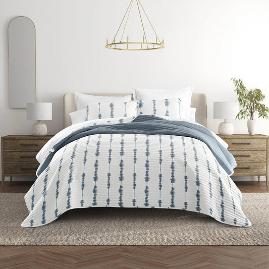 Pattern  Shibori Quilt Coverlet Set Dusk Blue - With Solid Sheet Set Stone