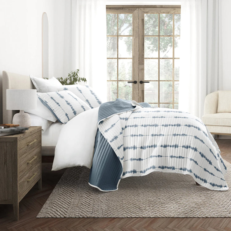 Pattern  Shibori Quilt Coverlet Set Dusk Blue - With Solid Sheet Set Stone